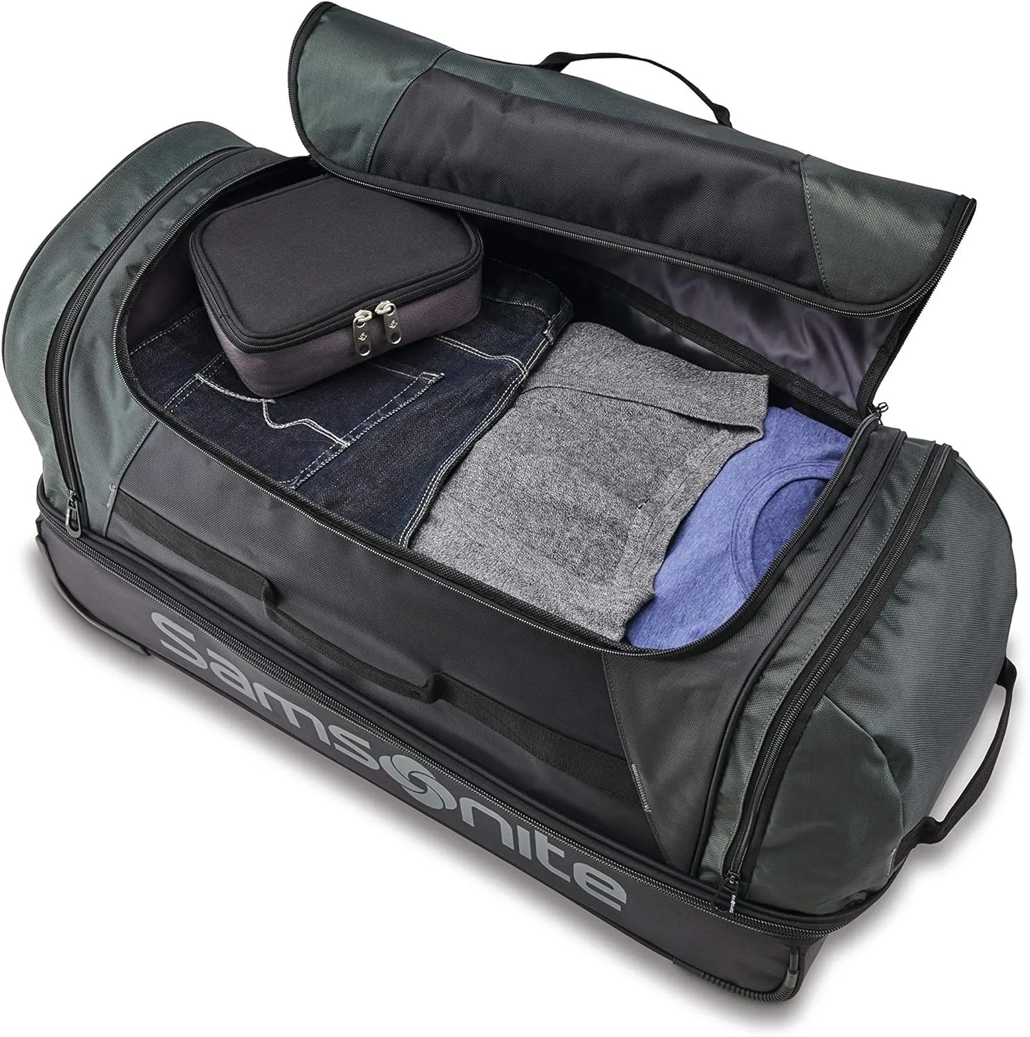 Samsonite Andante 2 Wheeled Duffel Bag ?C 22-Inch Durable Rolling Luggage with Inline Skate Wheels, Push-Button Handle & Spacious Compartments ?C Travel-Friendly and Lightweight - Moss Green/Black