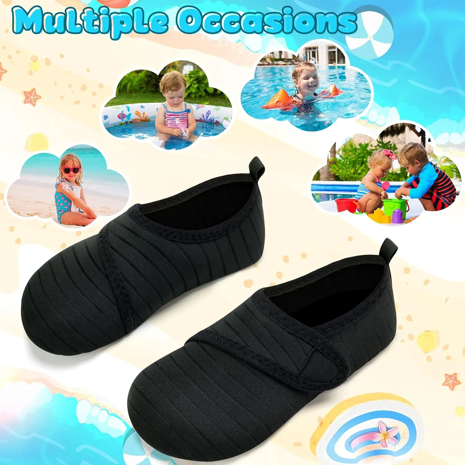 VIFUUR Kids Water Shoes Boys Girls Barefoot Water Sports Socks Hook&Loop Beach Shoes Quick Dry Aqua Socks Swim Walking Outdoor Sports for Toddler