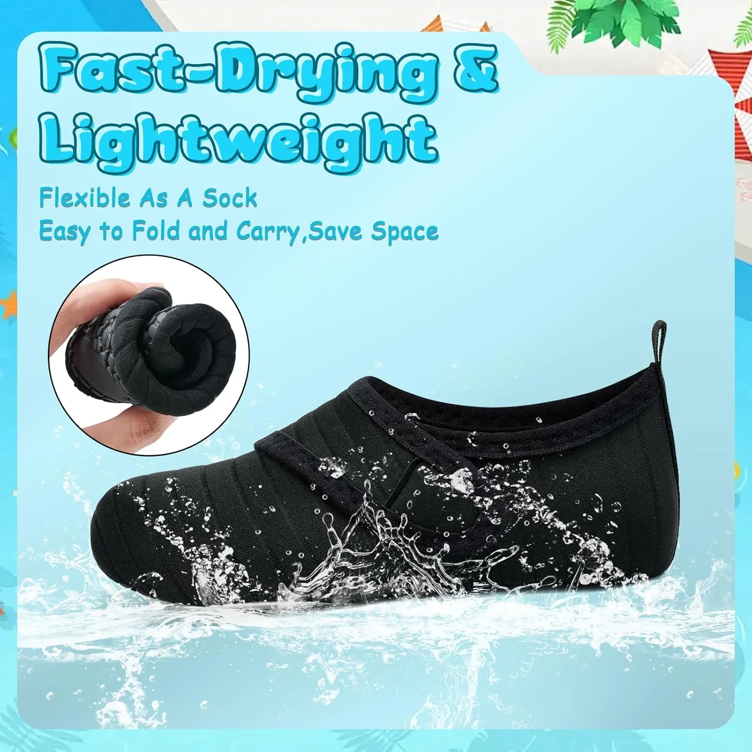 VIFUUR Kids Water Shoes Boys Girls Barefoot Water Sports Socks Hook&Loop Beach Shoes Quick Dry Aqua Socks Swim Walking Outdoor Sports for Toddler