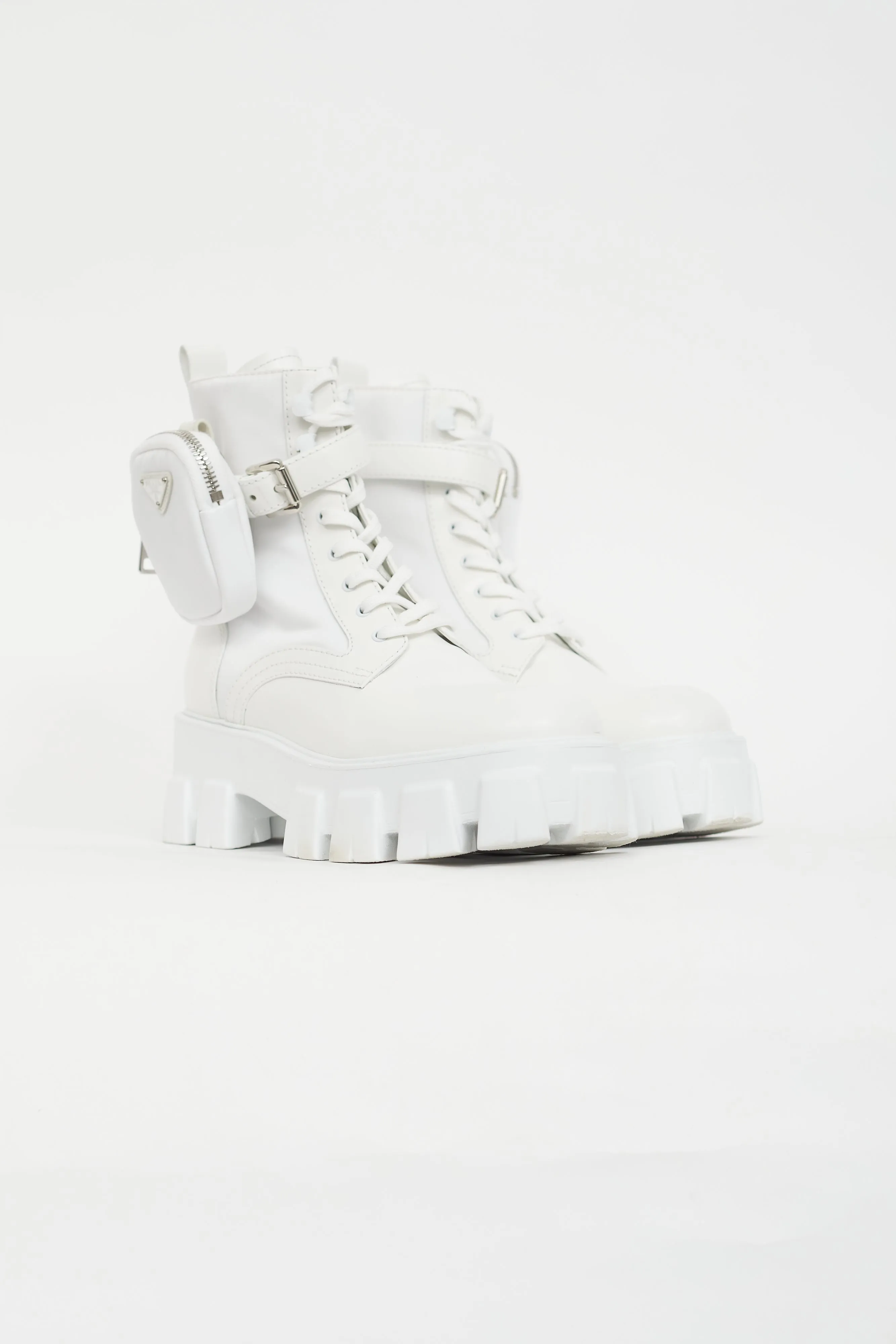 White Monolith Leather Lug Sole Boot