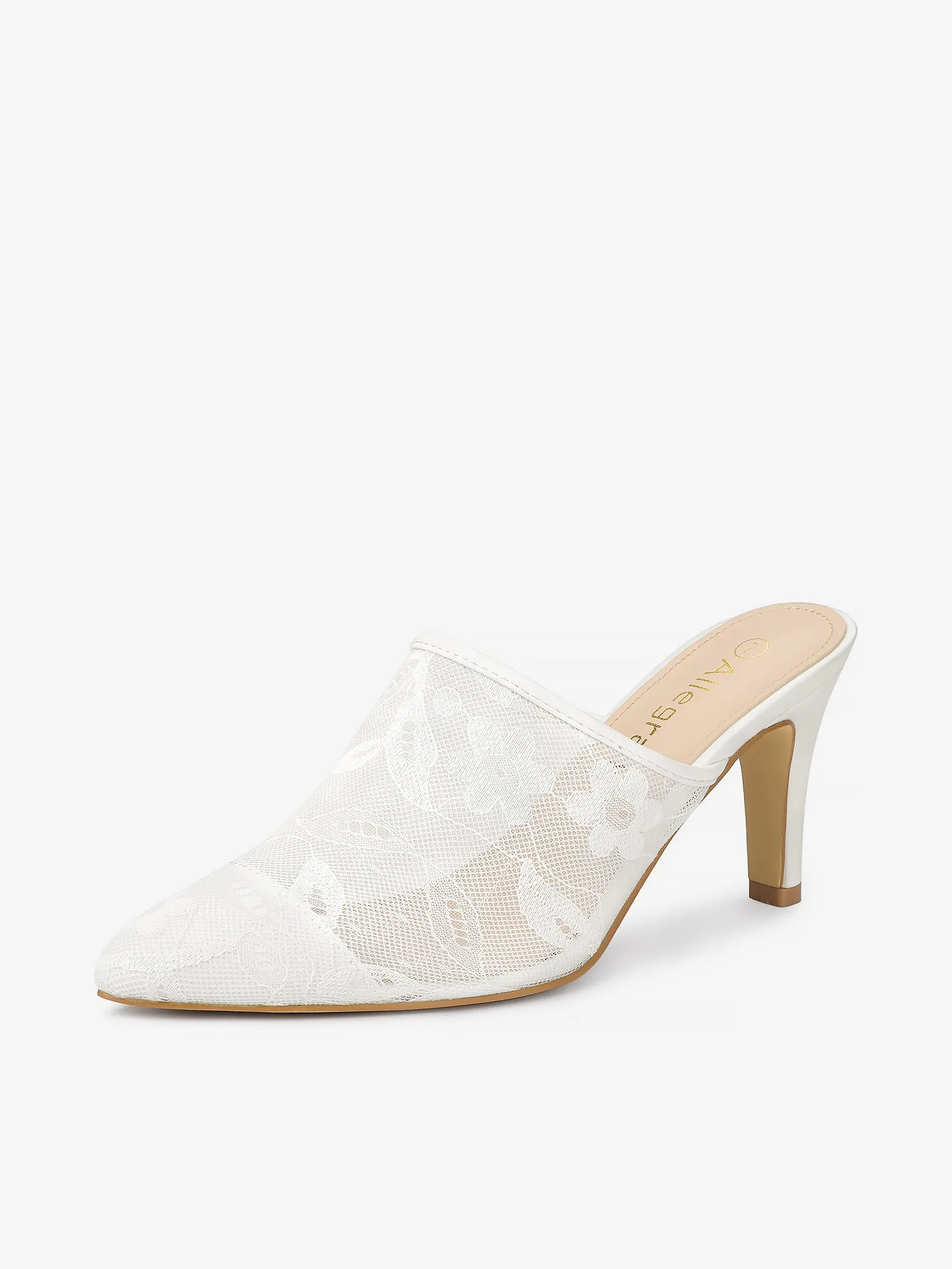 Women's Lace Heels Sandals Mesh Floral Embroidered Stiletto Heels Slide Mules
