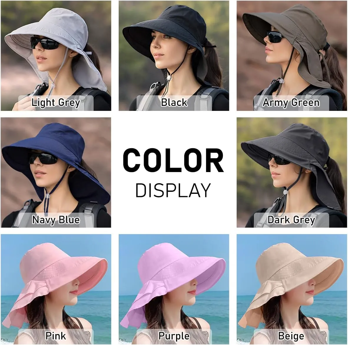 Womens Sun Hat UPF 50  Wide Brim and Ponytail Hole, Hiking Safari Hat with Neck Flap??