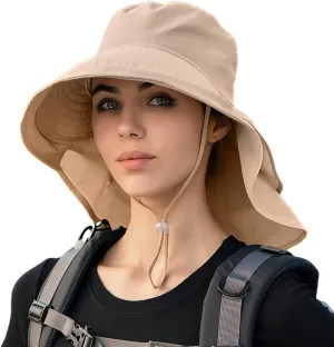 Womens Sun Hat UPF 50  Wide Brim and Ponytail Hole, Hiking Safari Hat with Neck Flap??