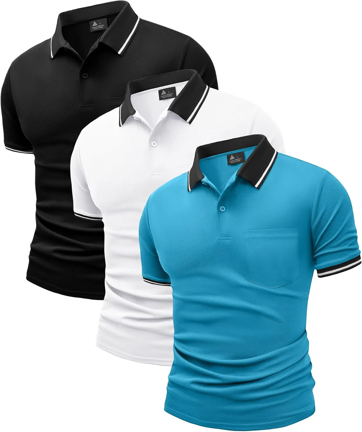 ZITY 3 Pack Men Polo Shirts Short Sleeve with Pocket Sport Wicking Shirts for Men Casual Athletic Collared T-Shirts