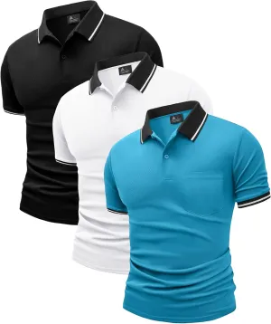 ZITY 3 Pack Men Polo Shirts Short Sleeve with Pocket Sport Wicking Shirts for Men Casual Athletic Collared T-Shirts