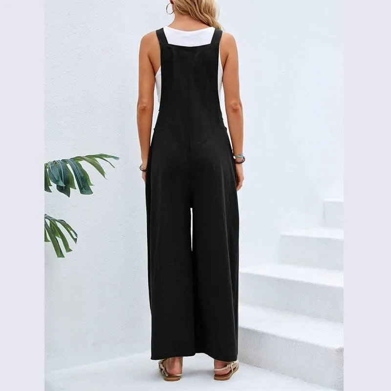 ZOCANIA Women's Loose Wide Leg Jumpsuits Summer Baggy Casual Cotton Long Bib Pants Rompers Overalls with Pockets